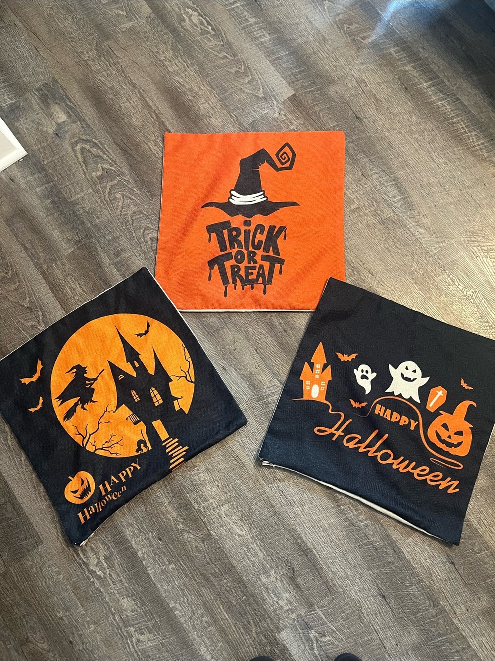 3pc. Set of Halloween Trick or Treat Pillowcases Set - Orange & Black